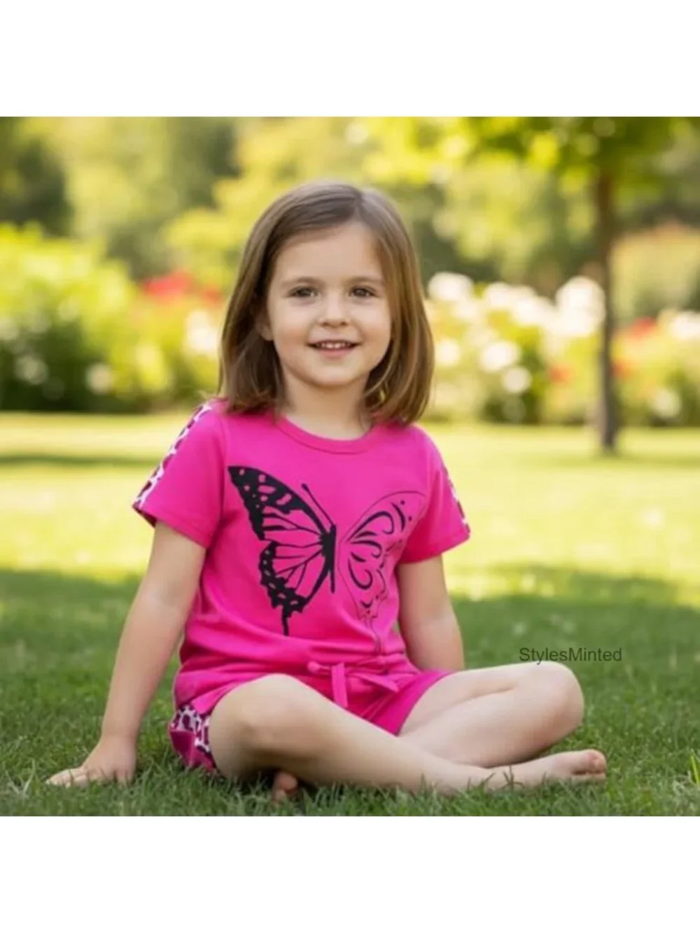 Toddler Girl 2PC Leopard Butterfly Top & Shorts Set Cotton Spandex